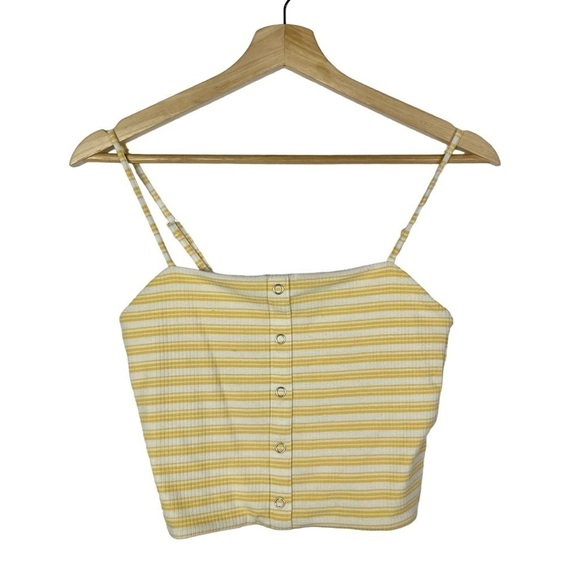 PacSun Me To We Yellow Stripe Button Front Cropped Tank Top XS - Picture 1 of 4